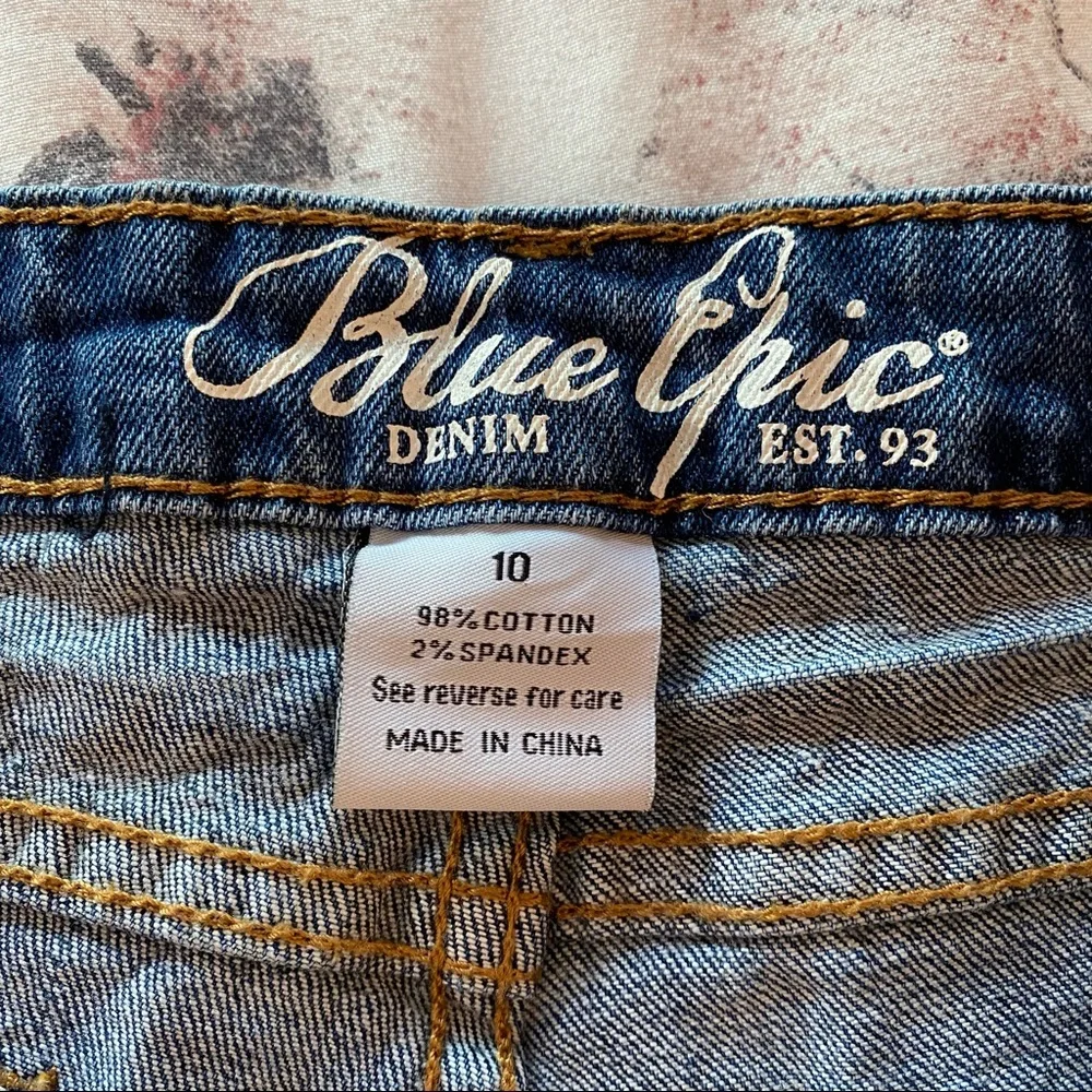 Embroidered Dark Blue Denim Shorts